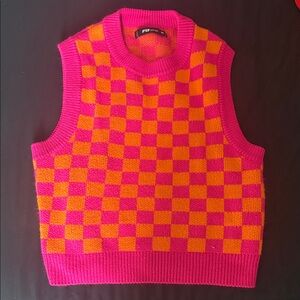 Vibrant Pink and Orange Checkered Sweater Vest